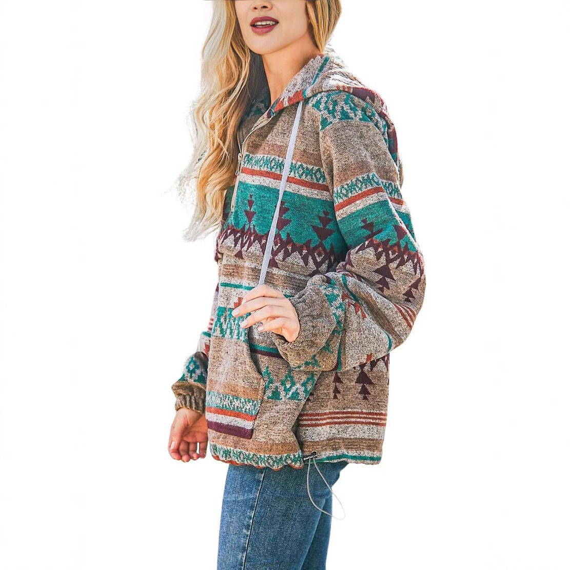 Women's Retro Fashion Half-Zip Long Sleeve Sweatshirt